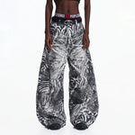 6111304027850,6111304027851,6111304027852,6111304027853,6111304027854, Tiger Print Wide-Leg Distressed Jeans Pants