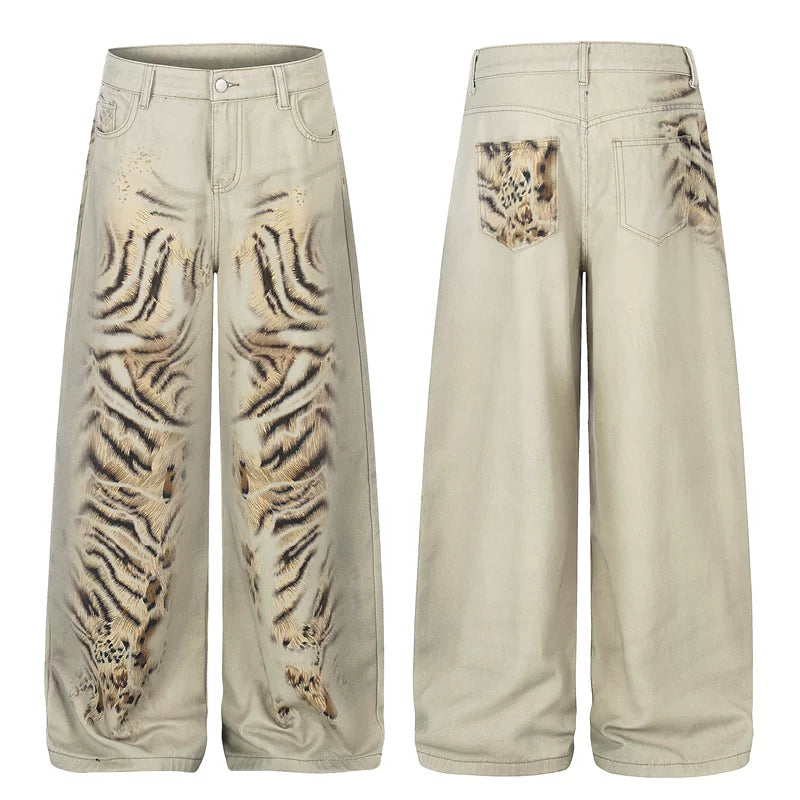 6241844306213,6241844306214,6241844306215,6241844306216, Tiger Stripe Loose Straight Leg Jeans