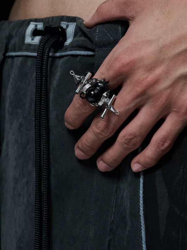 Titanium Steel Beaded Mech Punk Ring 2