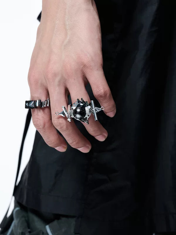 Titanium Steel Beaded Mech Punk Ring 3
