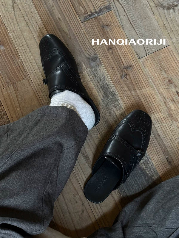 Top-Grain Leather Carved Mule Slippers 3