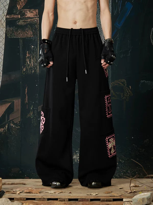 Totem Print Elastic Waist Wide Leg Pants 1