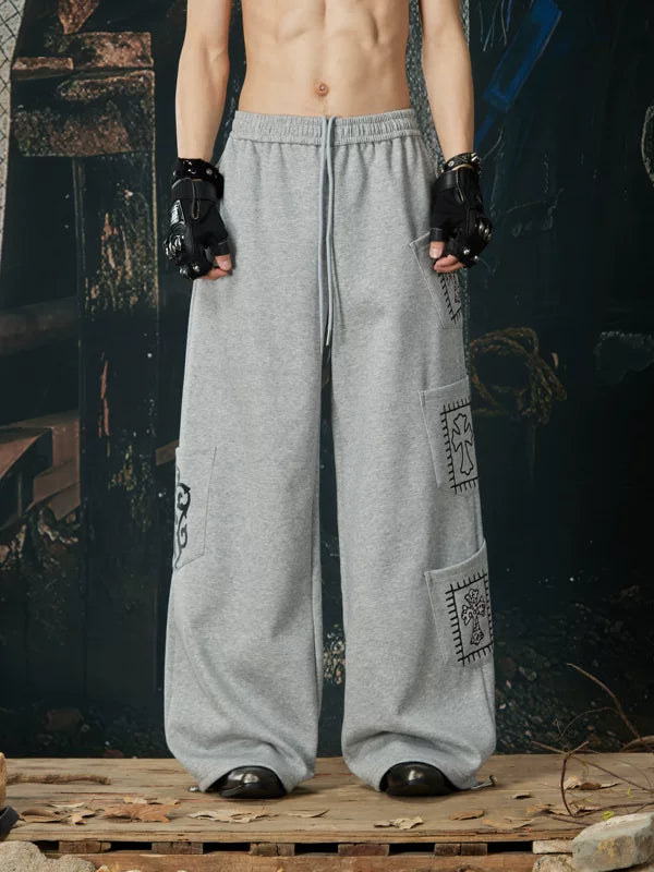 Totem Print Elastic Waist Wide Leg Pants 2