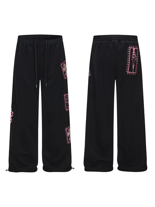 6028467404181,6028467404182,6028467404183,6028467404184, Totem Print Elastic Waist Wide Leg Pants