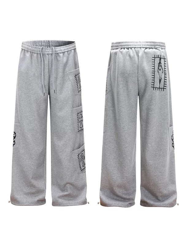 6028467404185,6028467404186,6028467404187,6028467404188, Totem Print Elastic Waist Wide Leg Pants