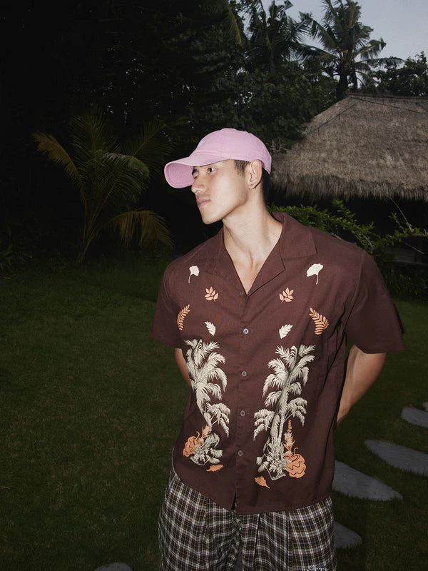 Tropical Print Cuban Collar Short-Sleeve Shirt 1