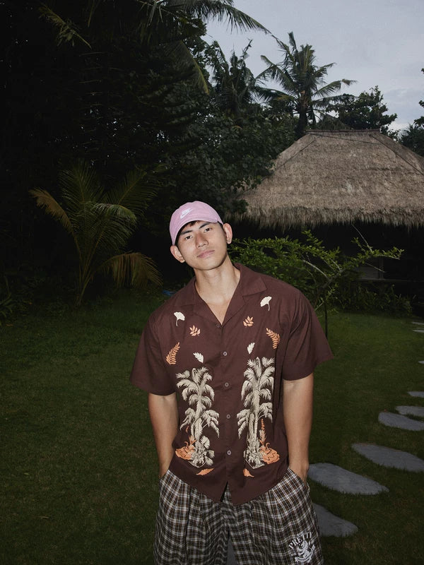 Tropical Print Cuban Collar Short-Sleeve Shirt 4