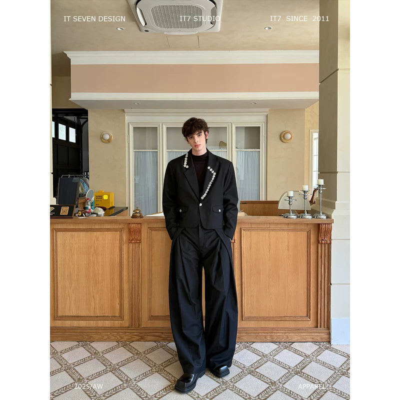 Two-Piece Wide-Leg Suit with Decorative Buttons 1
