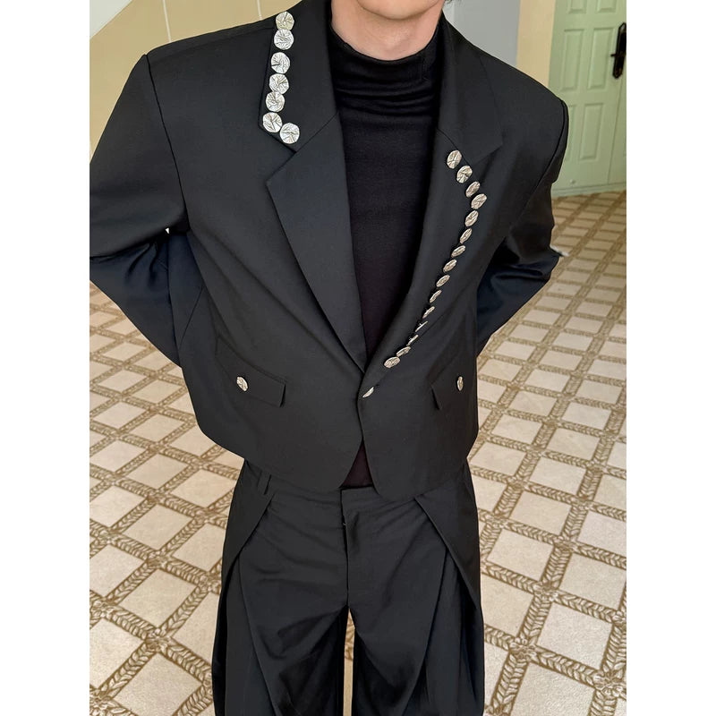 Two-Piece Wide-Leg Suit with Decorative Buttons 3