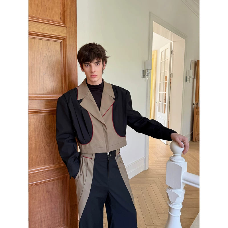 Two-Tone Short Jacket and Wide-Leg Pants 3