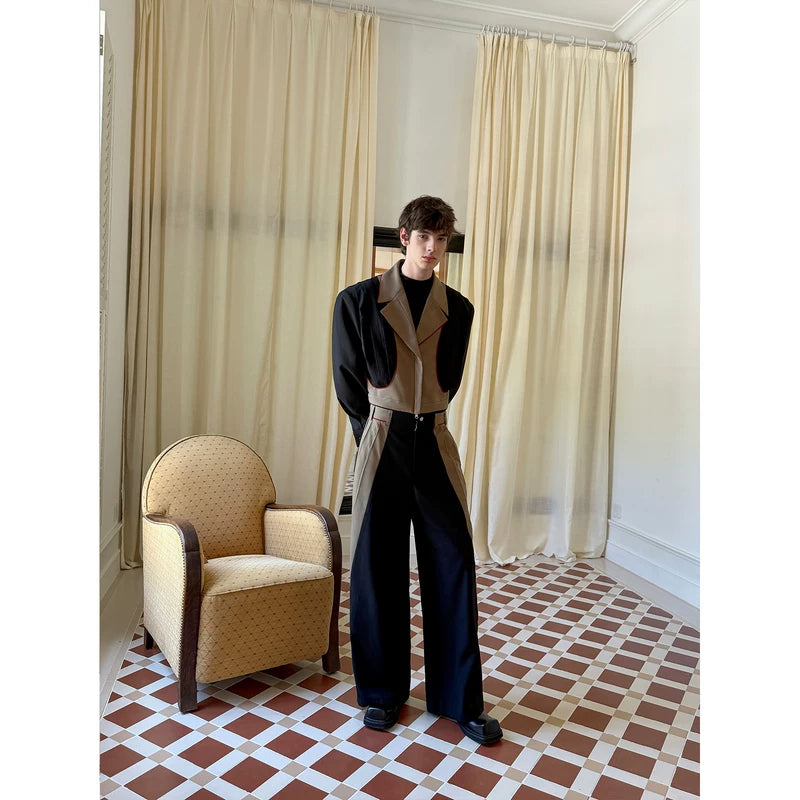 Two-Tone Short Jacket and Wide-Leg Pants 4