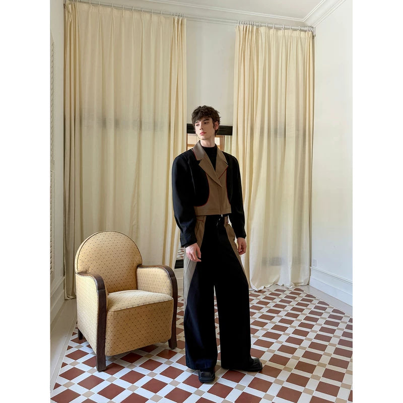 Two-Tone Short Jacket and Wide-Leg Pants 5