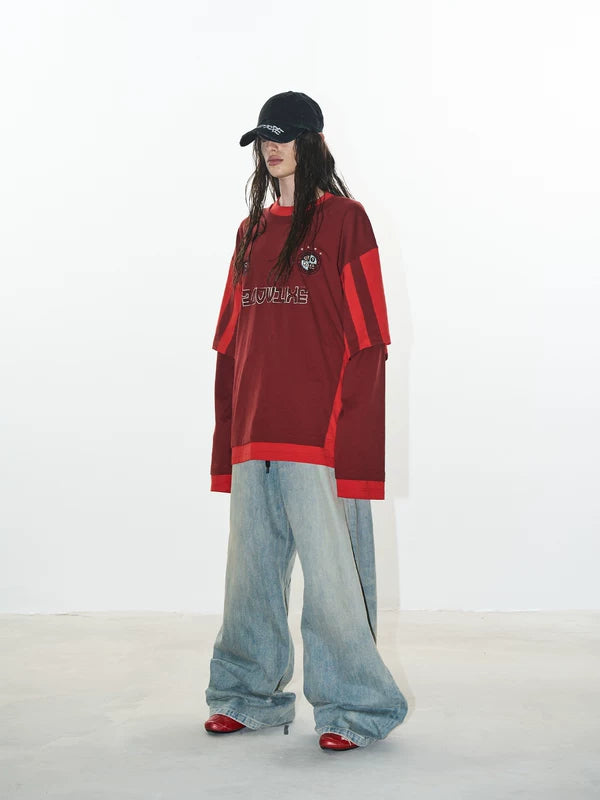 Two-Tone Striped Faux Layered Jersey Shirt 5