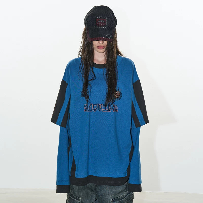 5528731752515,5528731752516,5528731752517,5528731752518, Two-Tone Striped Faux Layered Jersey Shirt