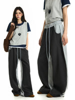Two-Tone Wide Leg Sweatpants with Drawstring 1