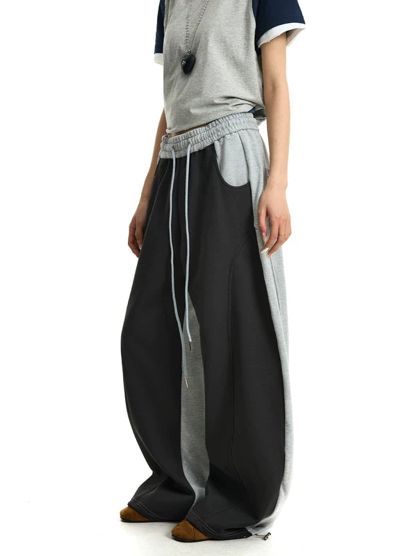 Two-Tone Wide Leg Sweatpants with Drawstring 2