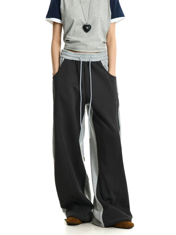 Two-Tone Wide Leg Sweatpants with Drawstring 3