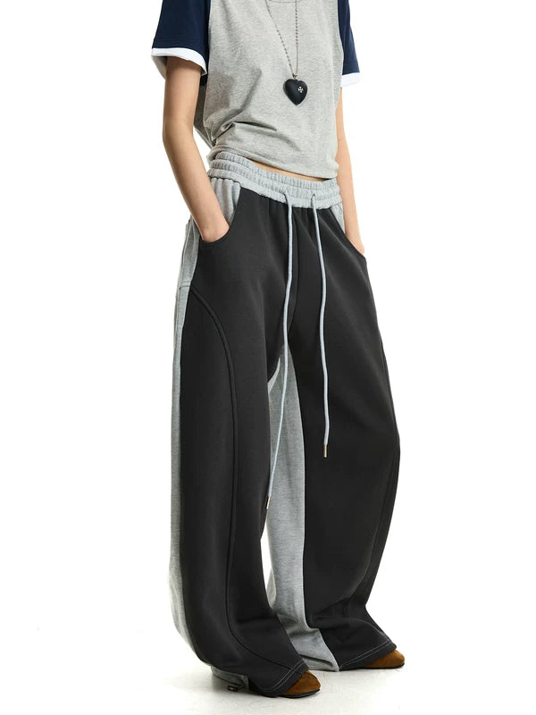 Two-Tone Wide Leg Sweatpants with Drawstring 4