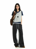 Two-Tone Wide Leg Sweatpants with Drawstring 5