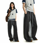 6201411911460,6201411911461,6201411911462,6201411911463, Two-Tone Wide Leg Sweatpants with Drawstring