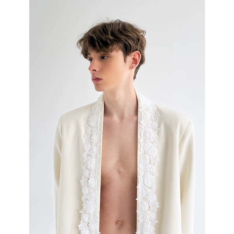 Unbuttoned 3D Embroidered Suit Jacket 3