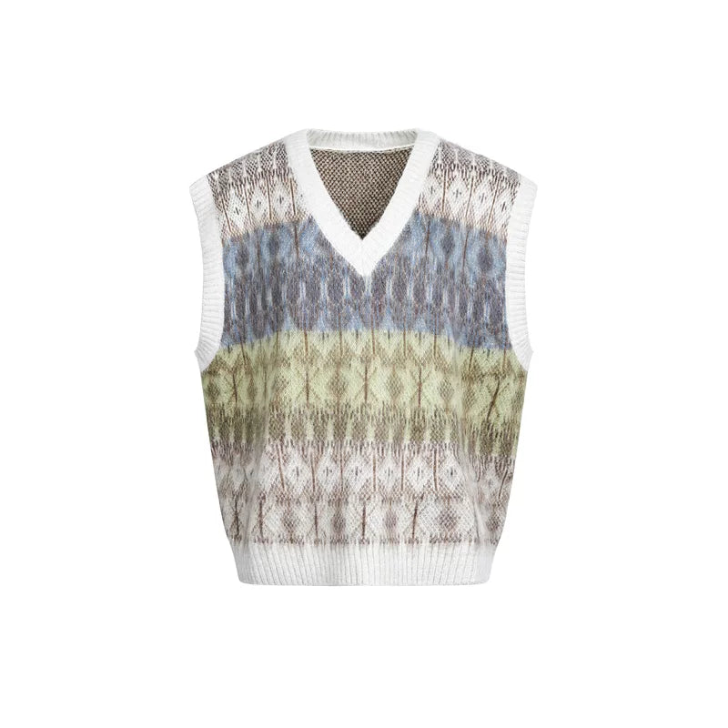 5946880900758,5946880900759,5946880900760,5946880900761, V-Neck Knit Patterned Sleeveless Sweater Vest