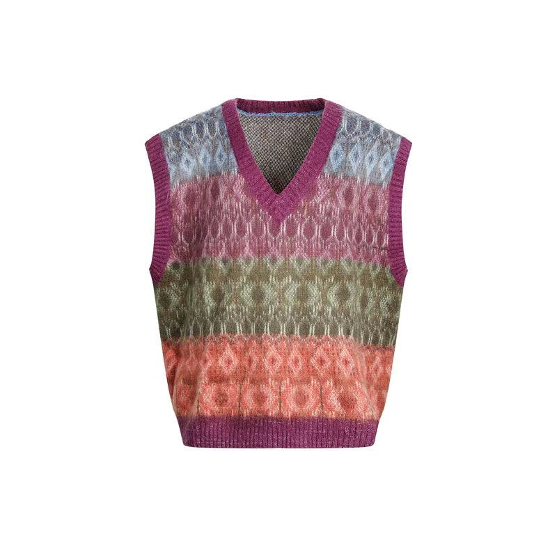 5946880900762,5946880900763,5946880900764,5946880900765, V-Neck Knit Patterned Sleeveless Sweater Vest