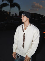 V-Neck Knit Sweater with Scarf Tie 1
