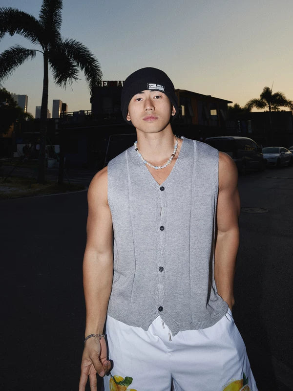 V-Neck Knitted Button-Up Vest 1