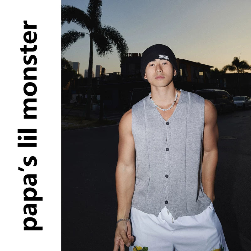 6027133581332,6027133581333,6027133581334, V-Neck Knitted Button-Up Vest