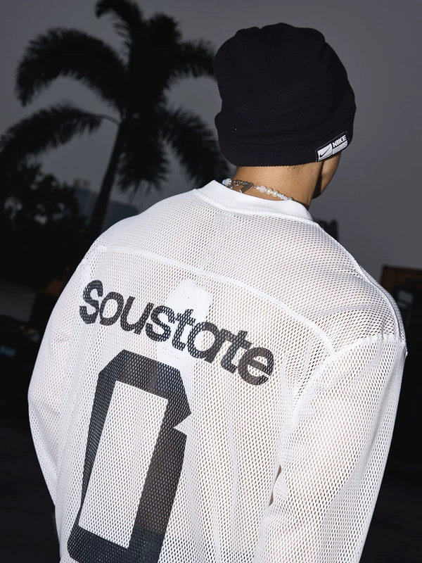 V-Neck Mesh Long-Sleeve Graphic T-Shirt 4
