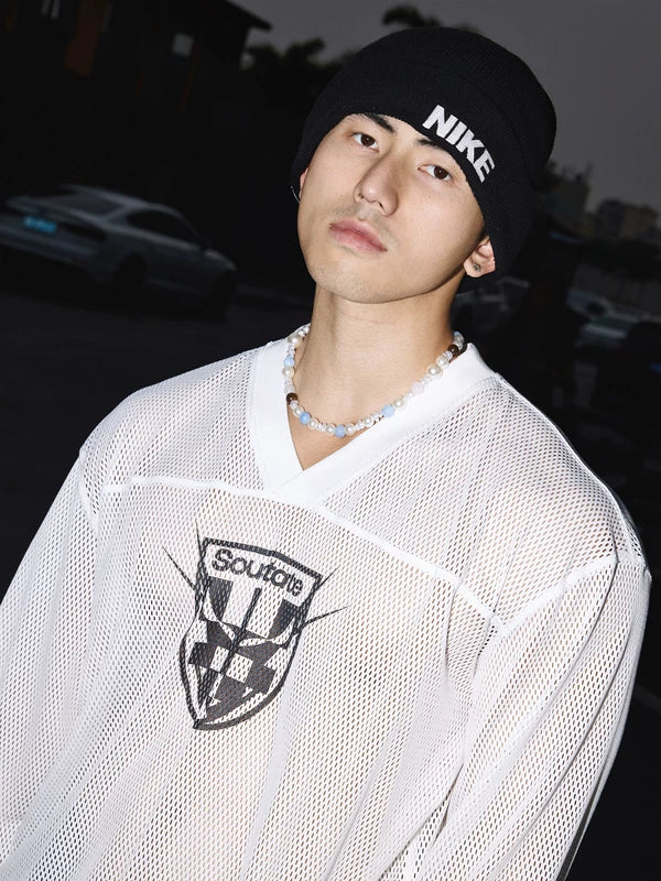 V-Neck Mesh Long-Sleeve Graphic T-Shirt 5