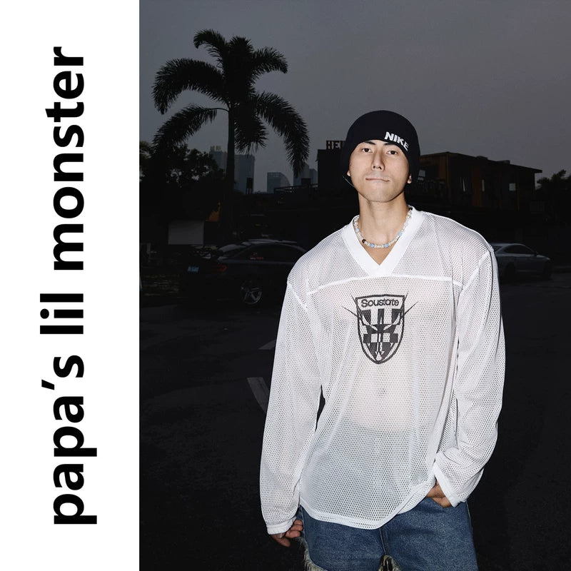 6076306749016,6076306749017,6076306749018, V-Neck Mesh Long-Sleeve Graphic T-Shirt