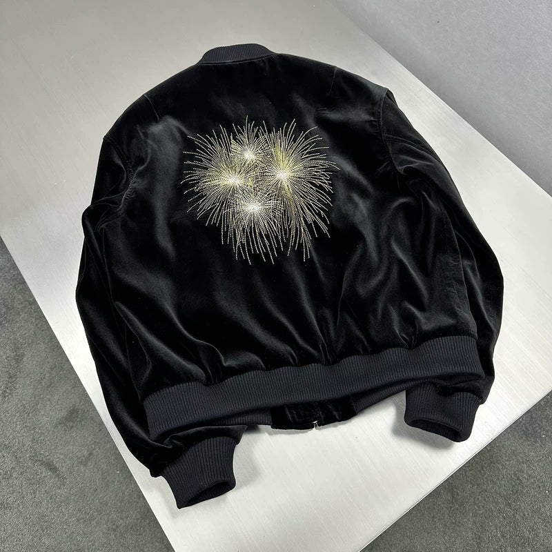 Velvet Bomber Jacket with Firework Embroidery 2