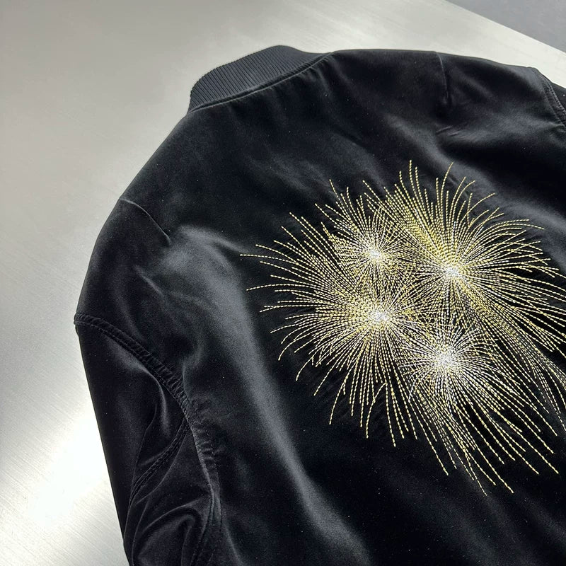 Velvet Bomber Jacket with Firework Embroidery 4