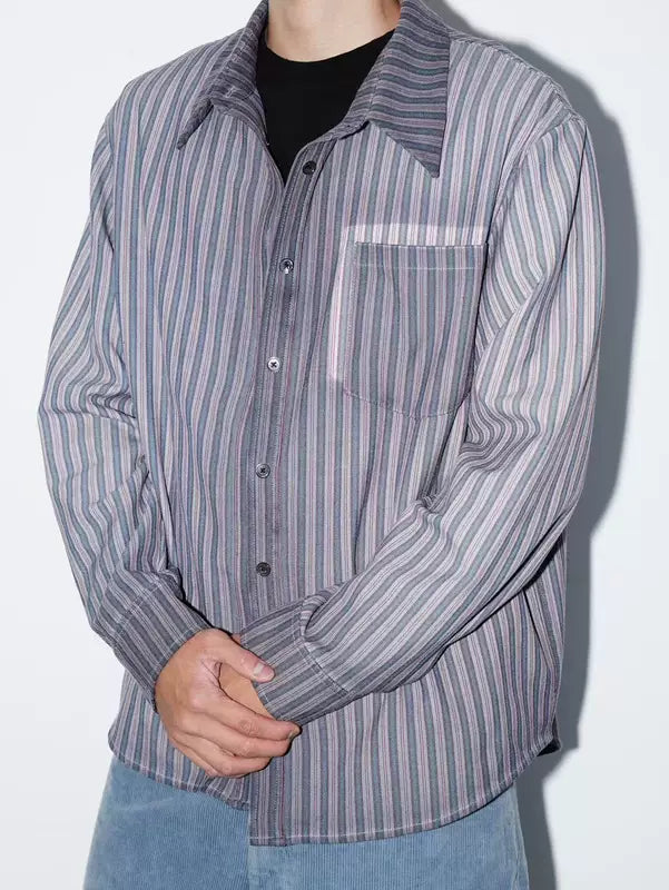 Vertical Stripe Long-Sleeve Button-Up Shirt 1