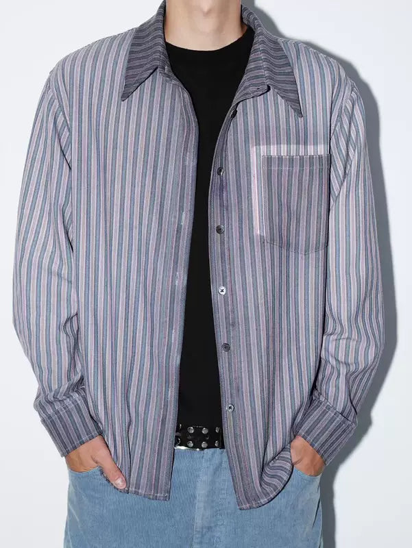 Vertical Stripe Long-Sleeve Button-Up Shirt 2
