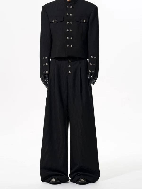 Vertical Striped Button Front Wide Pants 2
