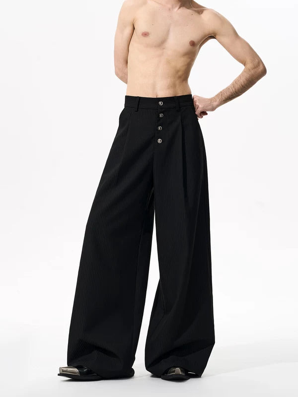 Vertical Striped Button Front Wide Pants 3