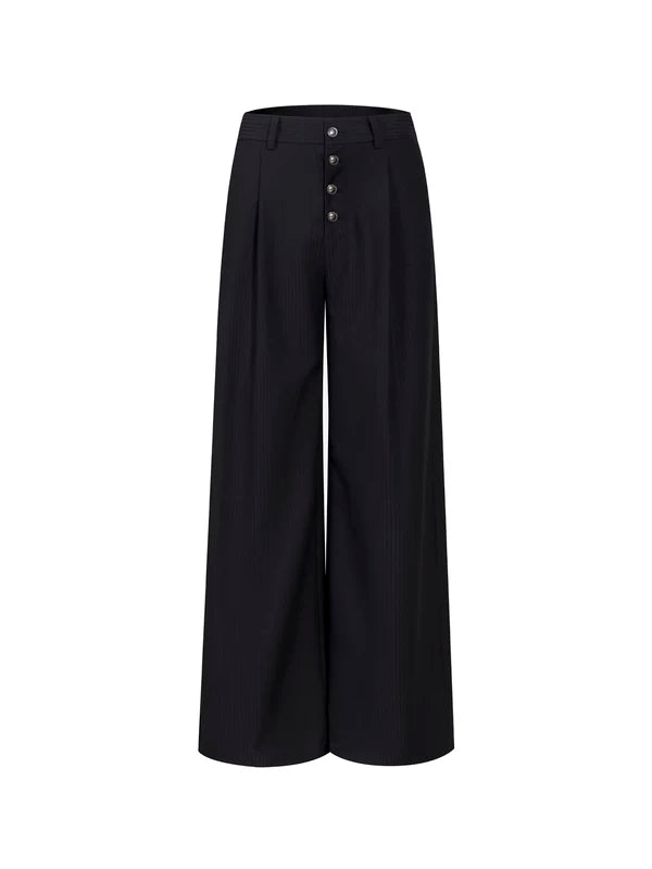 Vertical Striped Button Front Wide Pants 5