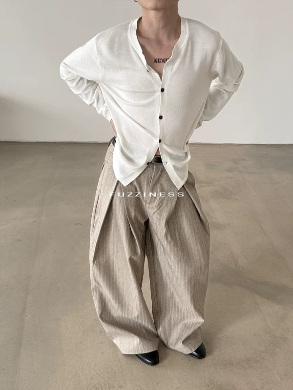 Vertical Striped Pleated Wide-Leg Pants 5