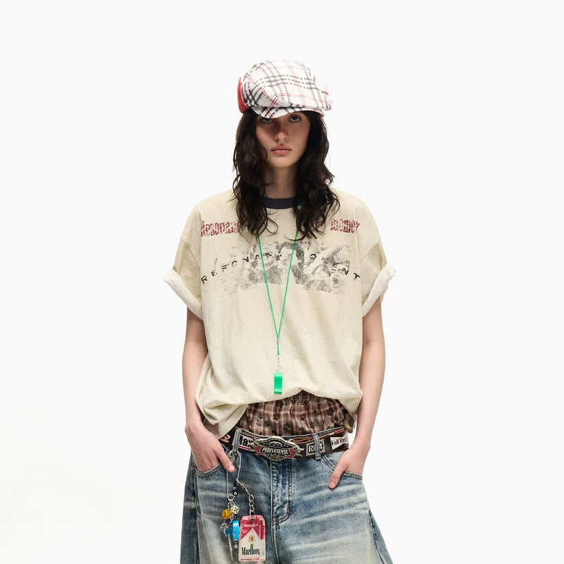 6047339236774,6047339236775,6047339236776, Vintage Distressed Graphic Bamboo Cotton T-Shirt