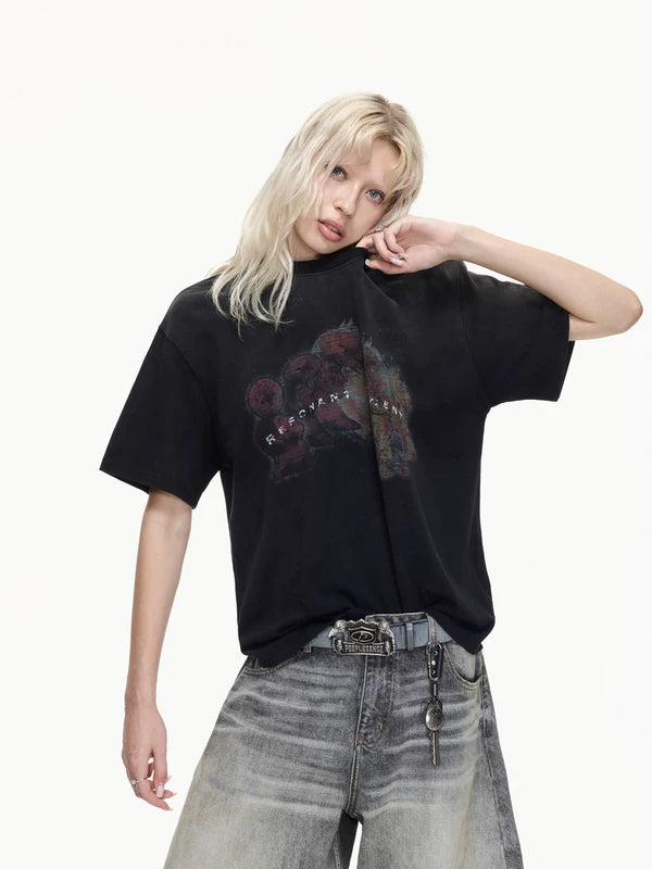Vintage Distressed Graphic Cotton T-Shirt 2