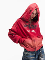 Vintage Distressed Hooded Zip-Up Sweatshirt 1