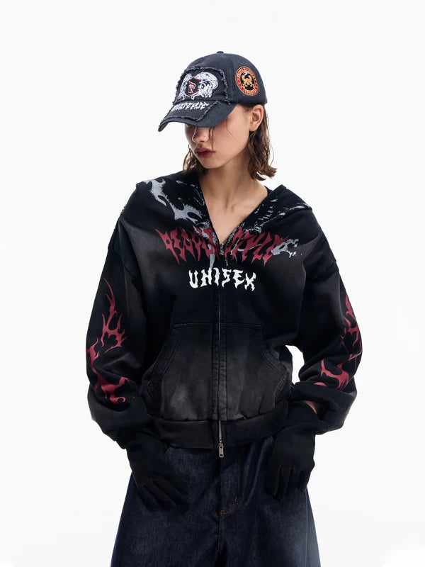 Vintage Distressed Hooded Zip-Up Sweatshirt 4