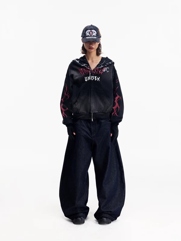 Vintage Distressed Hooded Zip-Up Sweatshirt 5