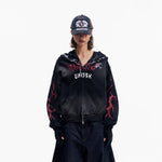 5911199638598,5911199638599,5911199638600, Vintage Distressed Hooded Zip-Up Sweatshirt