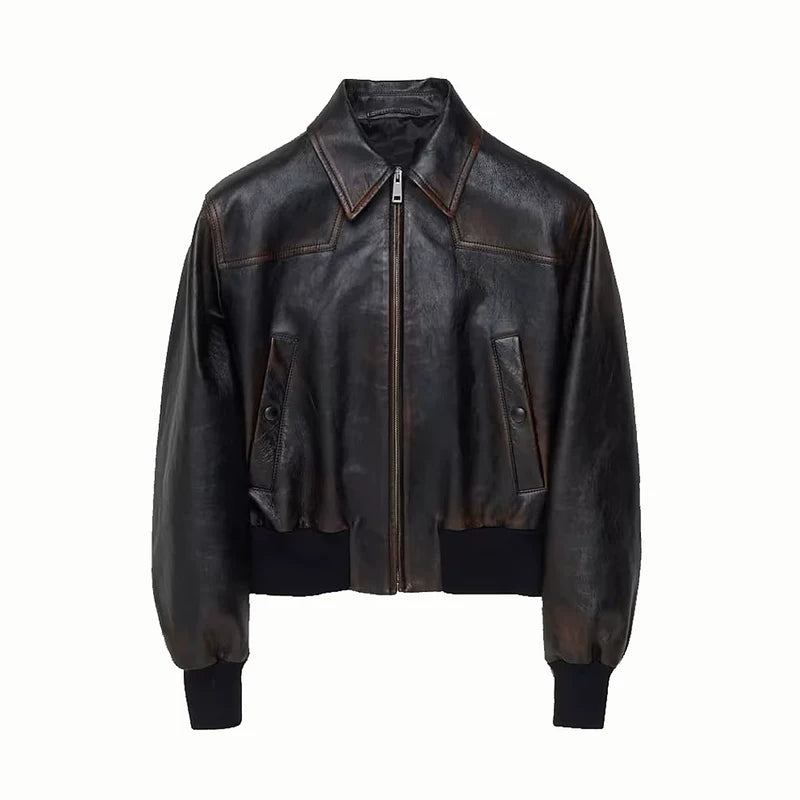 Vintage Distressed Leather Bomber Jacket 1