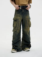 Vintage Distressed Wide-Leg Cargo Jeans Pants 1
