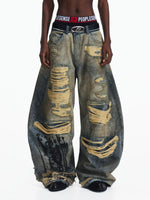 Vintage Distressed Wide-Leg Denim Pants 1